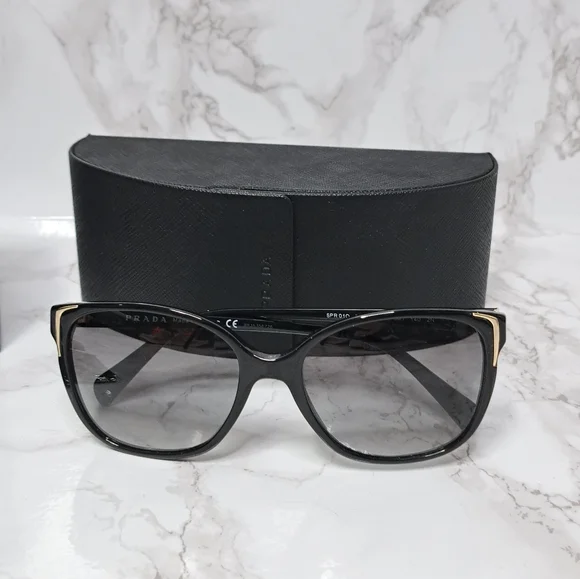 Prada Black Cat Eye SPR 01OSA Acetate Sunglasses display picture 2